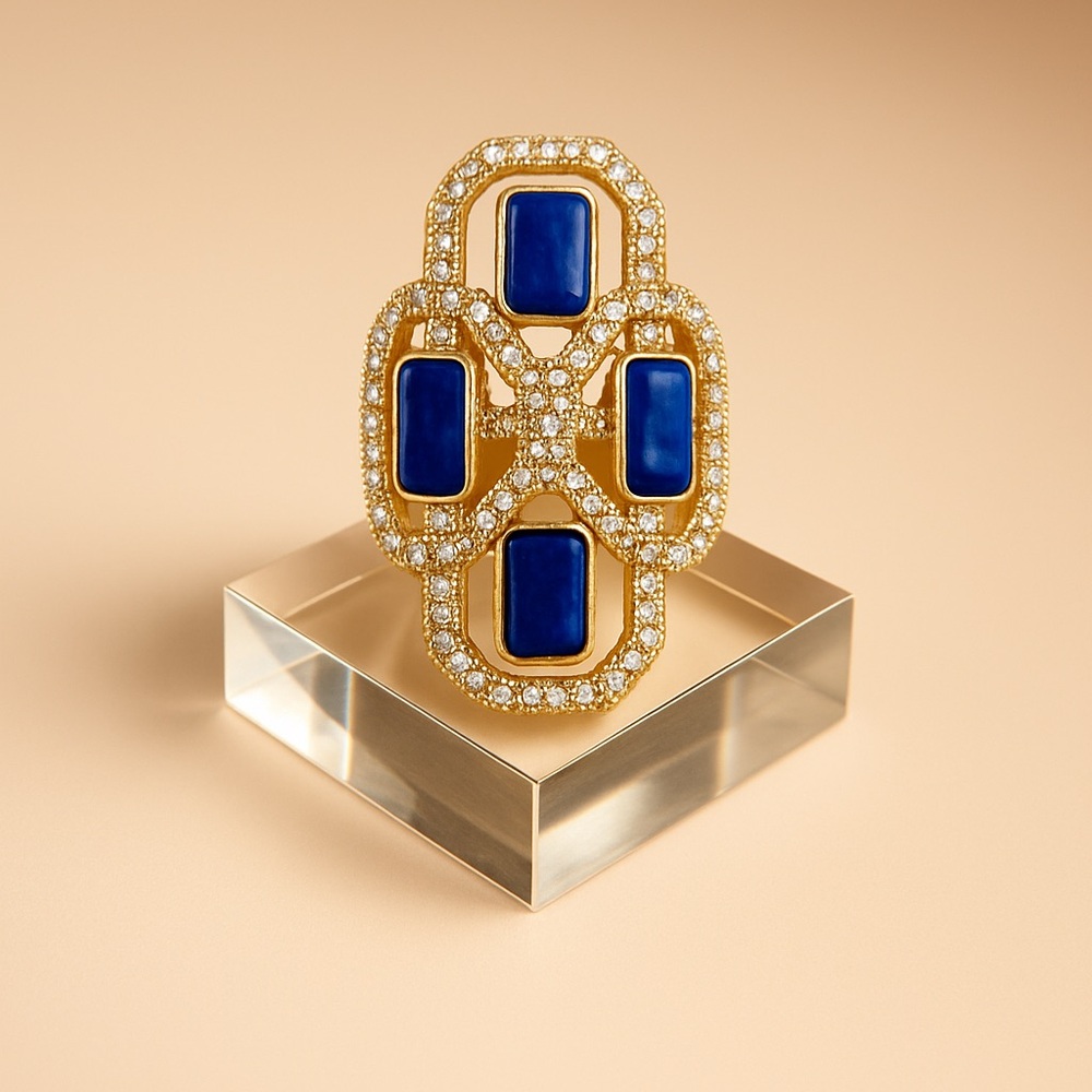 Elegant Lapis and Gold Cocktail Ring